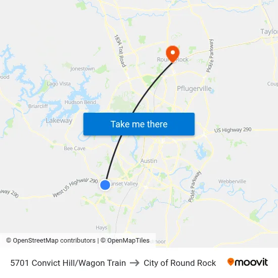 5701 Convict Hill/Wagon Train to City of Round Rock map