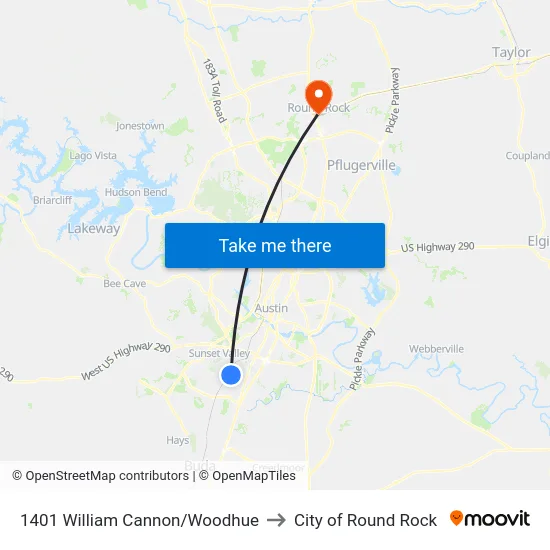 1401 William Cannon/Woodhue to City of Round Rock map