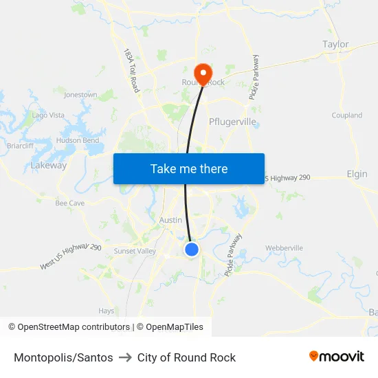 Montopolis/Santos to City of Round Rock map