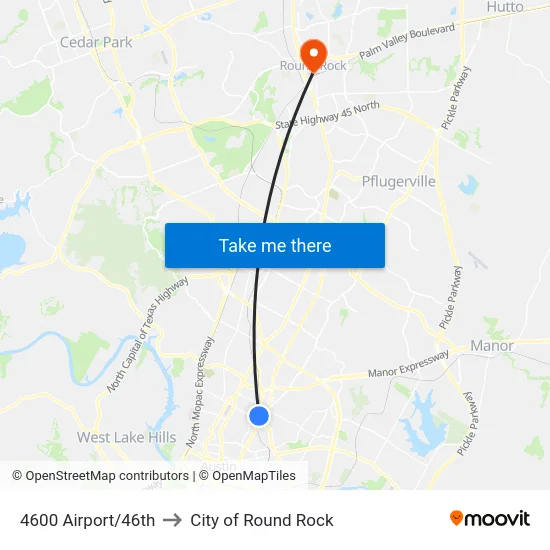 4600 Airport/46th to City of Round Rock map
