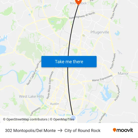 302 Montopolis/Del Monte to City of Round Rock map