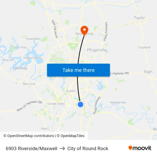 6903 Riverside/Maxwell to City of Round Rock map