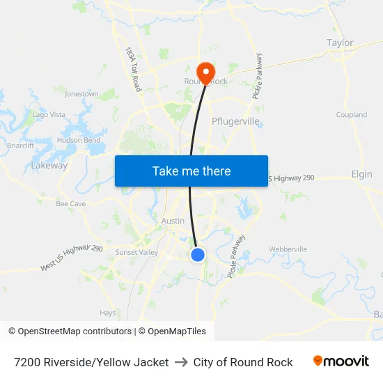 7200 Riverside/Yellow Jacket to City of Round Rock map