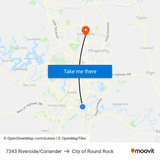 7343 Riverside/Coriander to City of Round Rock map