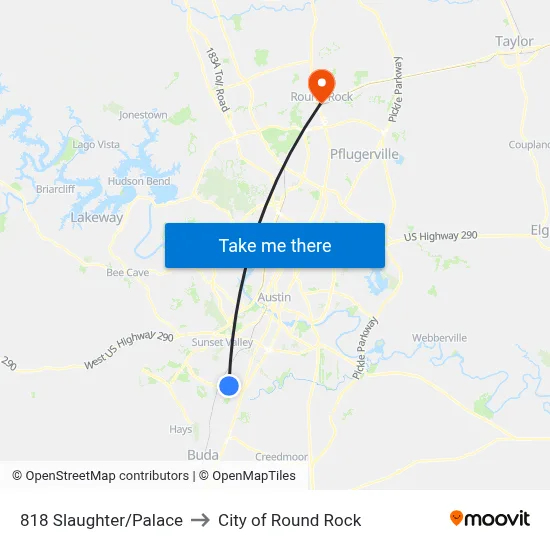 818 Slaughter/Palace to City of Round Rock map