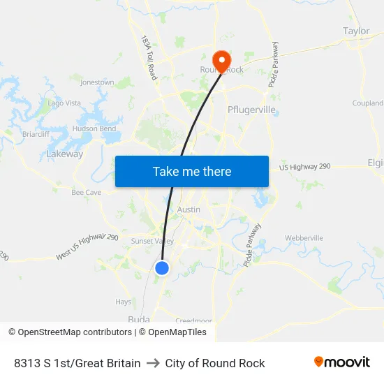 8313 S 1st/Great Britain to City of Round Rock map