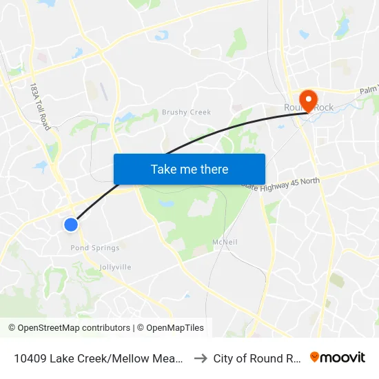 10409 Lake Creek/Mellow Meadows to City of Round Rock map
