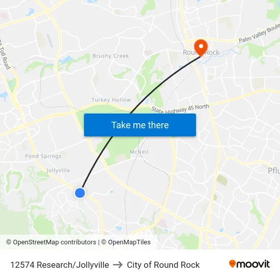 12574 Research/Jollyville to City of Round Rock map