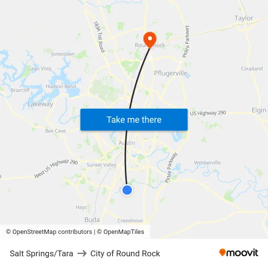 Salt Springs/Tara to City of Round Rock map
