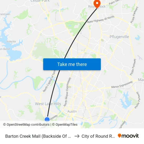 Barton Creek Mall (Backside Of Mall ) to City of Round Rock map