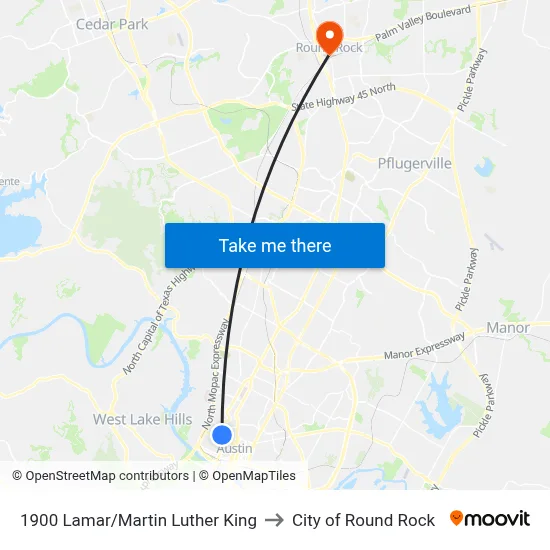 1900 Lamar/Martin Luther King to City of Round Rock map