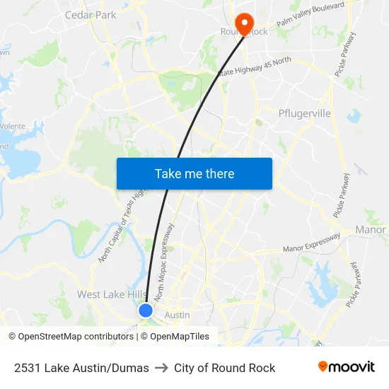 2531 Lake Austin/Dumas to City of Round Rock map