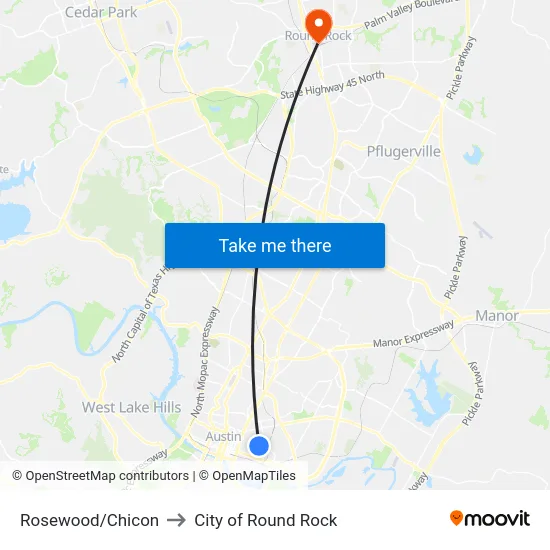 Rosewood/Chicon to City of Round Rock map