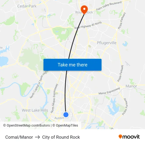Comal/Manor to City of Round Rock map
