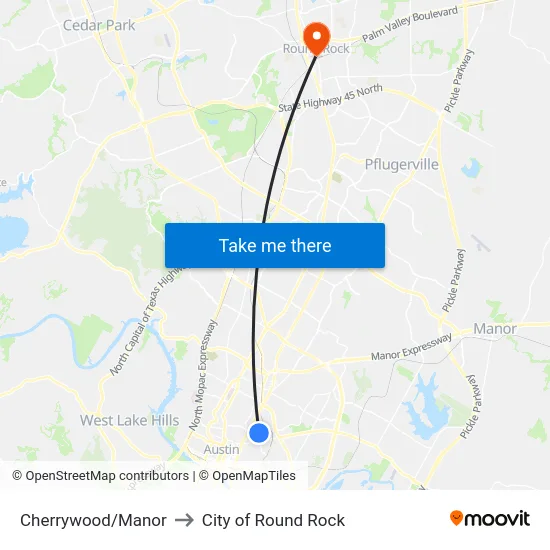 Cherrywood/Manor to City of Round Rock map