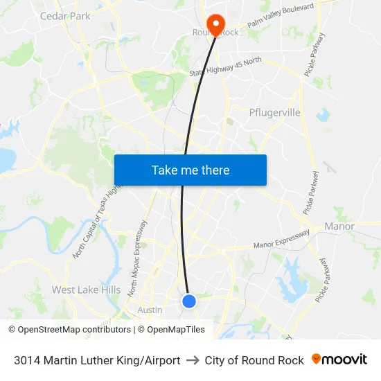 3014 Martin Luther King/Airport to City of Round Rock map