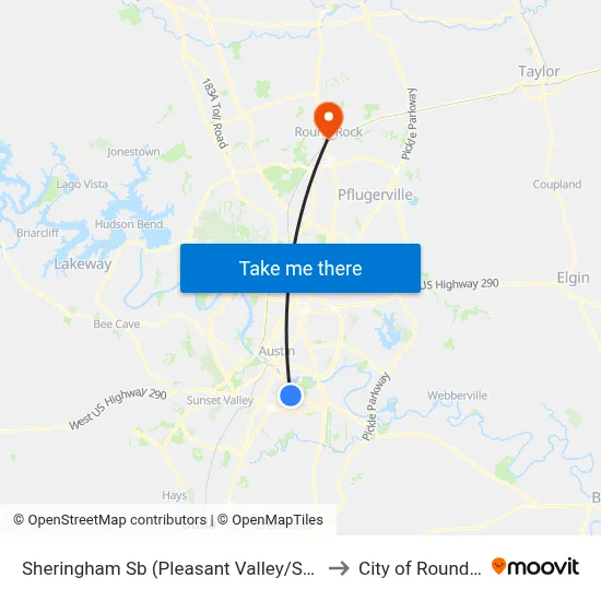 Sheringham Sb (Pleasant Valley/Sheringham) to City of Round Rock map