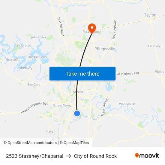 2523 Stassney/Chaparral to City of Round Rock map
