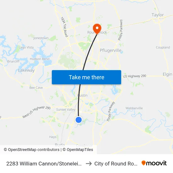 2283 William Cannon/Stoneleigh to City of Round Rock map