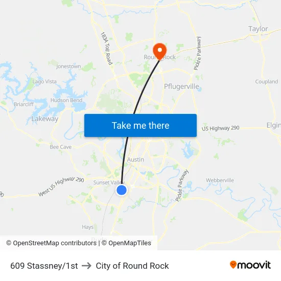 609 Stassney/1st to City of Round Rock map