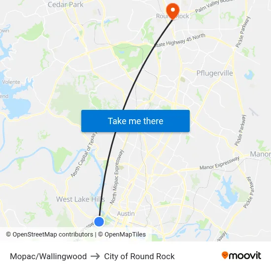 Mopac/Wallingwood to City of Round Rock map