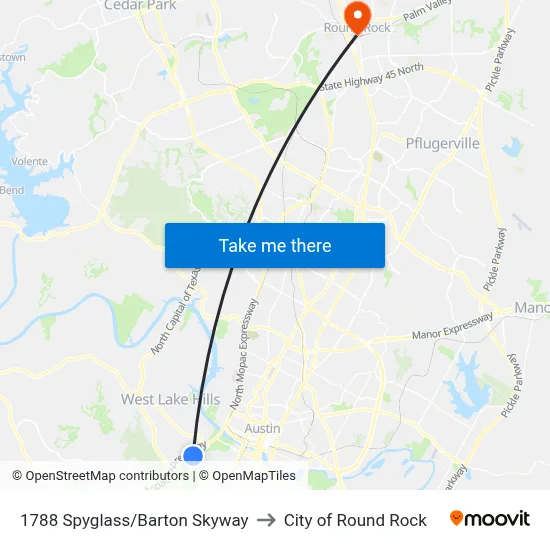 1788 Spyglass/Barton Skyway to City of Round Rock map
