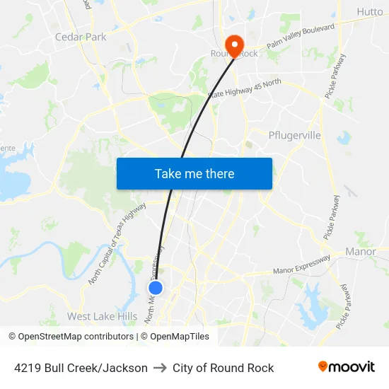 4219 Bull Creek/Jackson to City of Round Rock map