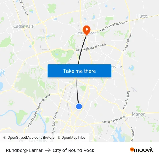 Rundberg/Lamar to City of Round Rock map