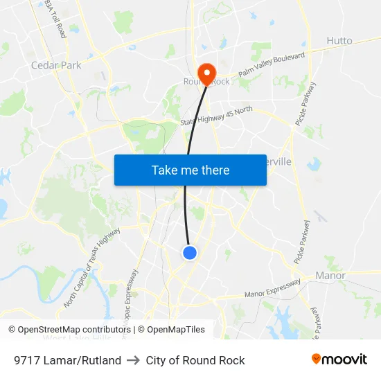 9717 Lamar/Rutland to City of Round Rock map