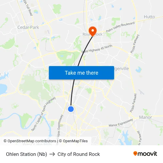 Ohlen Station (Nb) to City of Round Rock map