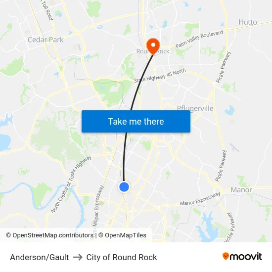 Anderson/Gault to City of Round Rock map