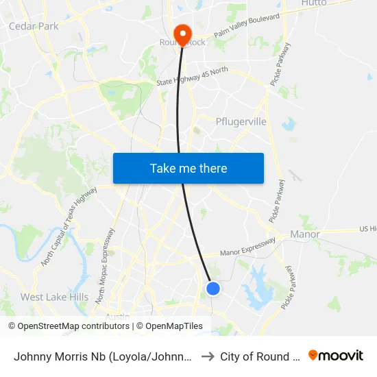 Johnny Morris Nb (Loyola/Johnny Morris) to City of Round Rock map