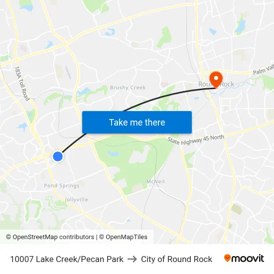 10007 Lake Creek/Pecan Park to City of Round Rock map
