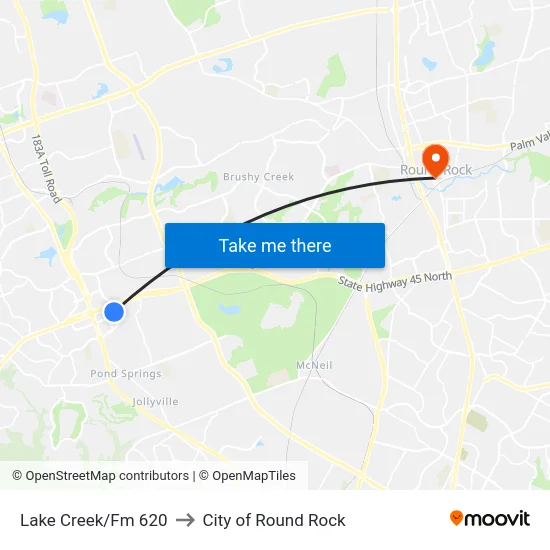 Lake Creek/Fm 620 to City of Round Rock map