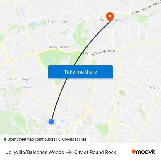 Jollyville/Balcones Woods to City of Round Rock map