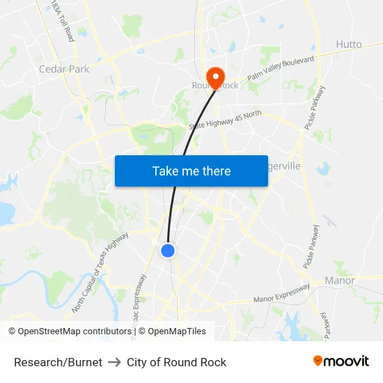 Research/Burnet to City of Round Rock map