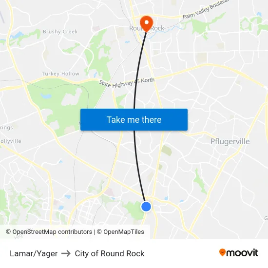 Lamar/Yager to City of Round Rock map