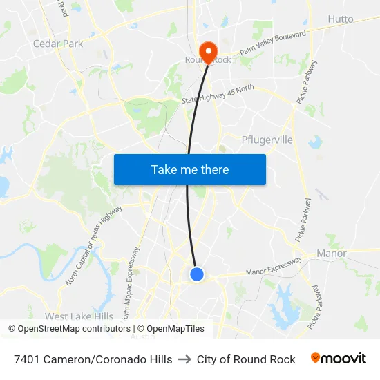 7401 Cameron/Coronado Hills to City of Round Rock map