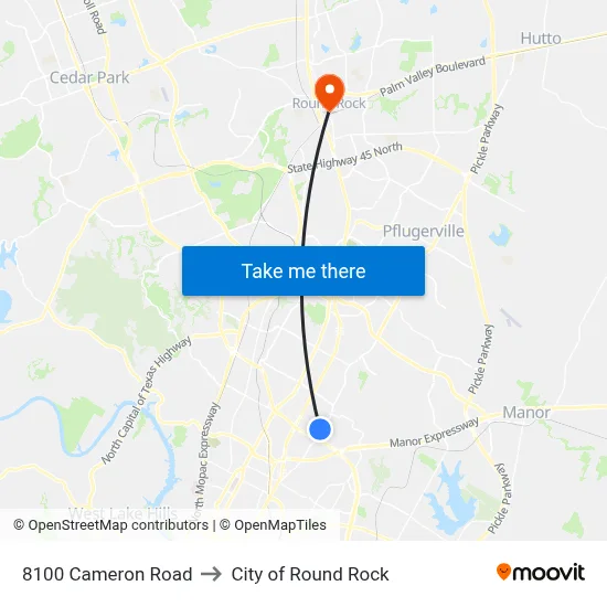 8100 Cameron Road to City of Round Rock map