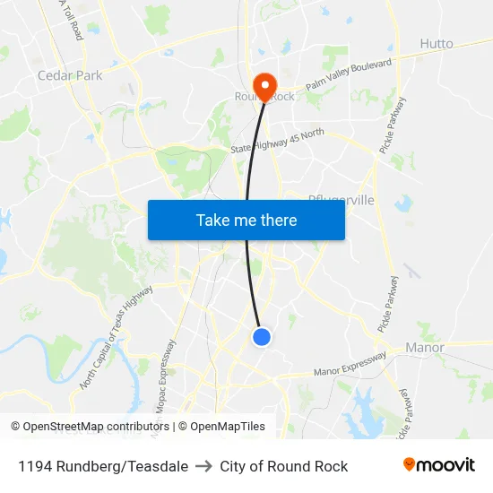 1194 Rundberg/Teasdale to City of Round Rock map