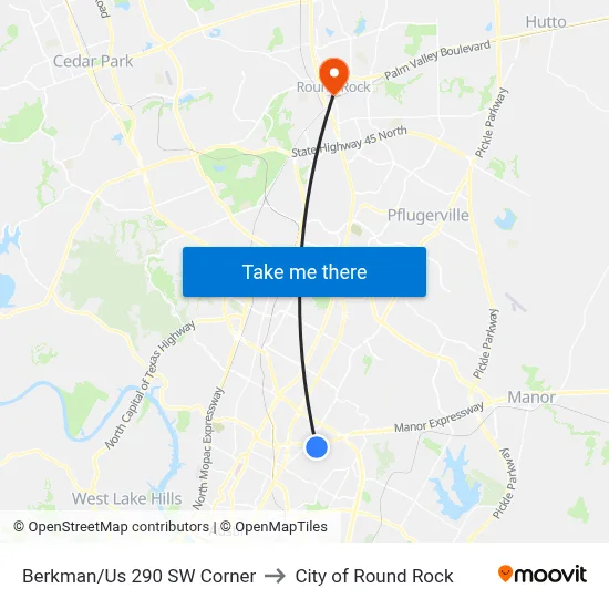 Berkman/Us 290 SW Corner to City of Round Rock map
