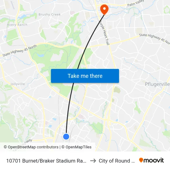 10701 Burnet/Braker Stadium Rapid (Nb) to City of Round Rock map