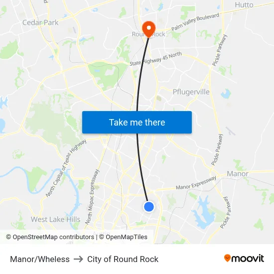Manor/Wheless to City of Round Rock map