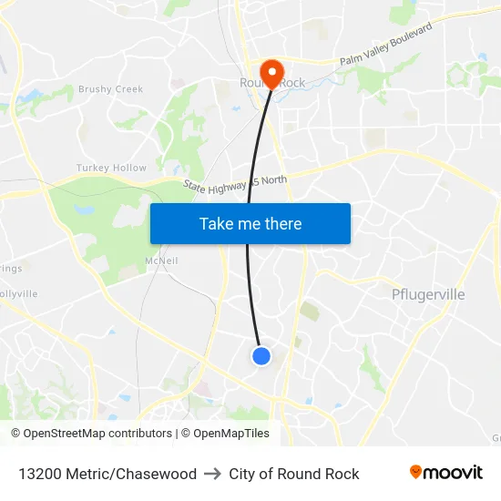 13200 Metric/Chasewood to City of Round Rock map