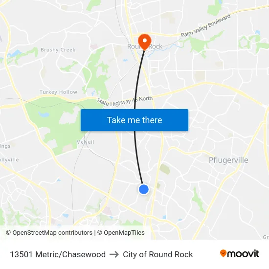 13501 Metric/Chasewood to City of Round Rock map