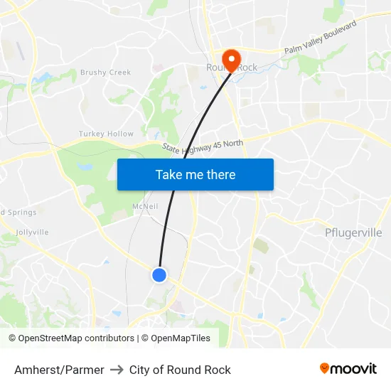 Amherst/Parmer to City of Round Rock map