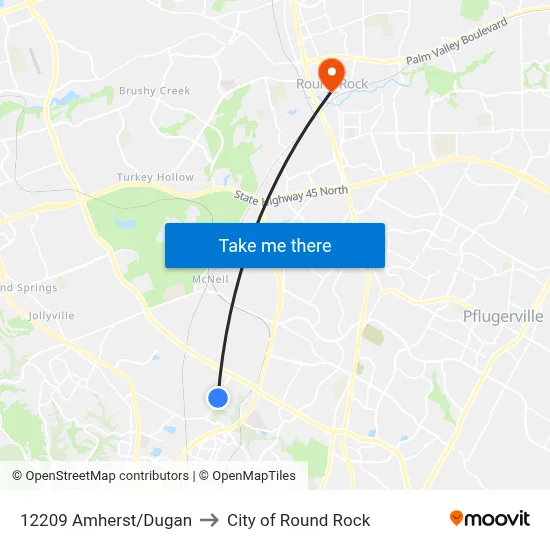12209 Amherst/Dugan to City of Round Rock map