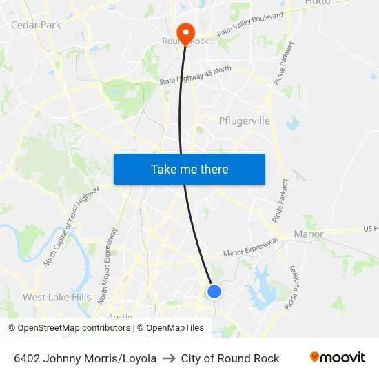 6402 Johnny Morris/Loyola to City of Round Rock map