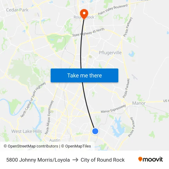 5800 Johnny Morris/Loyola to City of Round Rock map