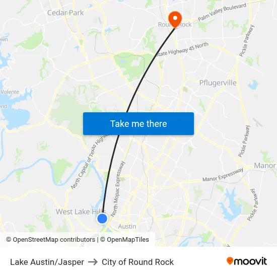 Lake Austin/Jasper to City of Round Rock map